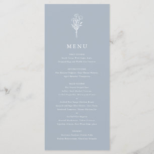 Dusty Blue Minimalist Blommigt Bouquet Bröllop Meny