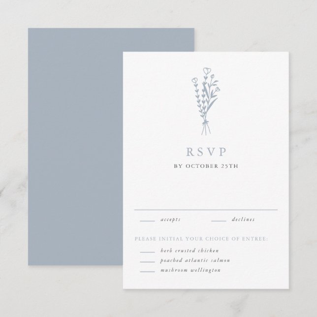Dusty Blue Minimalist Blommigt Bouquet Bröllop OSA Kort (Fram/baksida)