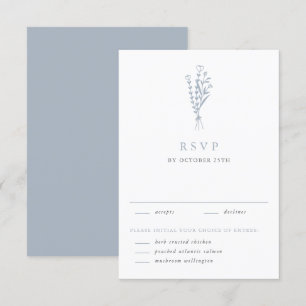 Dusty Blue Minimalist Blommigt Bouquet Bröllop OSA Kort