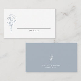 Dusty Blue Minimalist Blommigt Bouquet Bröllop Placeringskort