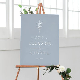 Dusty Blue Minimalist Blommigt Bouquet Bröllop Poster