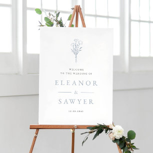 Dusty Blue Minimalist Blommigt Bouquet Bröllop Poster