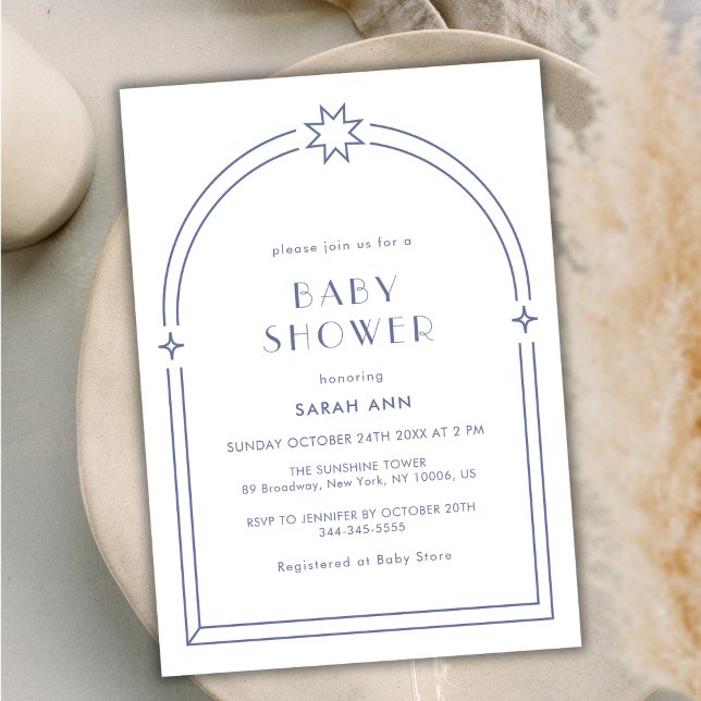 Dusty Blue Minimalist Boho Arch Baby Shower Inbjudningar (Dusty Blue Minimalist Boho Arch Baby Shower Invitation)