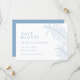 Dusty Blue - Minimalist Botanical Save Date Spara Datumet