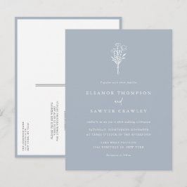 Dusty Blue Minimalist Bouquet QR-kod Bröllop Inbjudan Vykort
