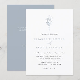 Dusty Blue Minimalist Bouquet QR-kod Bröllop Inbjudningar