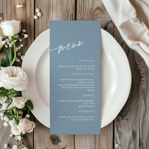 Dusty Blue Minimalist Bröllop Menu Meny