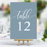 Dusty Blue Minimalist Calligraphy Bröllop Bordsnummer<br><div class="desc">Förbättra din bröllopsmottagning med underskattad elegans. Dessa minimalistiska bordsnummer har ett enda ord,  "Bord",  i ett känsligt kalligrafiskt skript på en mjuk dammig blå bakgrund. Den enkla men ändå förfinade designen gör att du får en smula sofistikerad inställning i bord,  vilket gör att blommigten och andra åtgärder kan skina.</div>