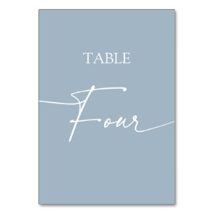 Dusty blue minimalist elegant bord 4 bordsnummer