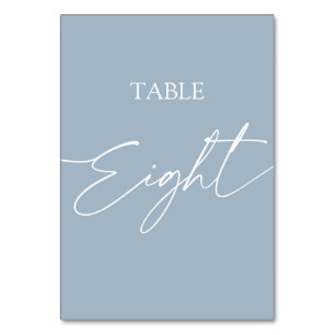Dusty blue minimalist elegant bord åtta bordsnummer