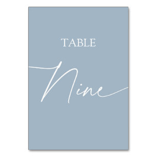 Dusty blue minimalist elegant bord nio bordsnummer