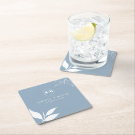 Dusty Blue Minimalist Gren Löv Initialer Logotyp Underlägg Papper Kvadrat