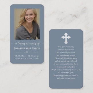Dusty Blue Minimalist Memorial Photo Card Visitkort