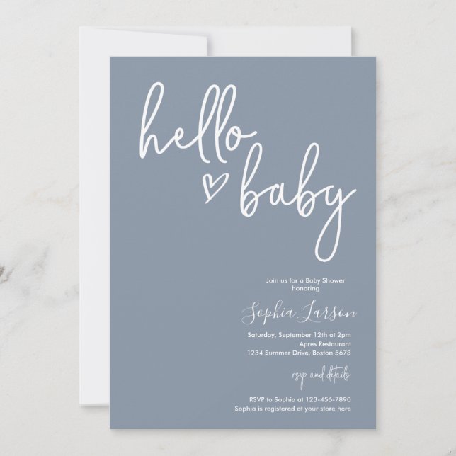 Dusty Blue Minimalist Modern Boho Baby Shower Inbjudningar (Framsida)