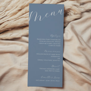 Dusty Blue Minimalist Modern Bröllop Menu Meny