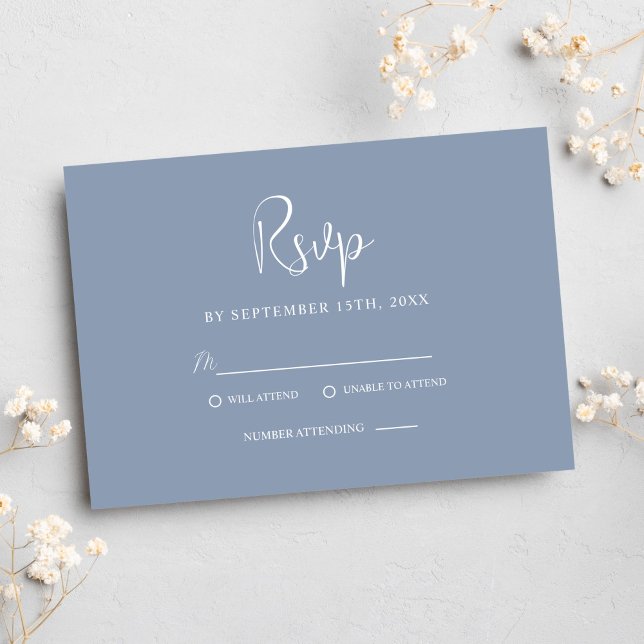 Dusty Blue Minimalist Modern Elegant bröllop OSA Kort (Dusty Blue Minimalist Modern Elegant Wedding RSVP Card)