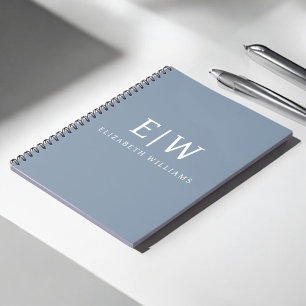 Dusty Blue Minimalist Modern Monogram-Elegant Anteckningsbok