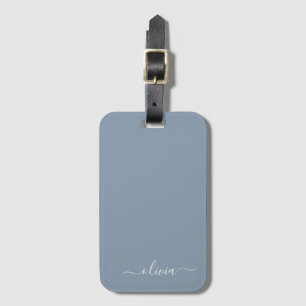 Dusty Blue Minimalist Modern Monogram-Elegant Bagagebricka