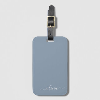 Dusty Blue Minimalist Modern Monogram-Elegant Bagagebricka