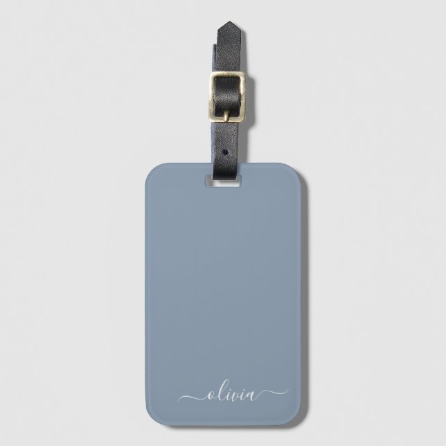 Dusty Blue Minimalist Modern Monogram-Elegant Bagagebricka (Framsida vertikal)