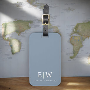 Dusty Blue Minimalist Modern Monogram-Elegant Bagagebricka