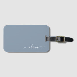 Dusty Blue Minimalist Modern Monogram-Elegant Bagagebricka