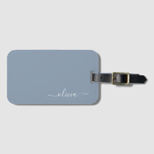 Dusty Blue Minimalist Modern Monogram-Elegant Bagagebricka