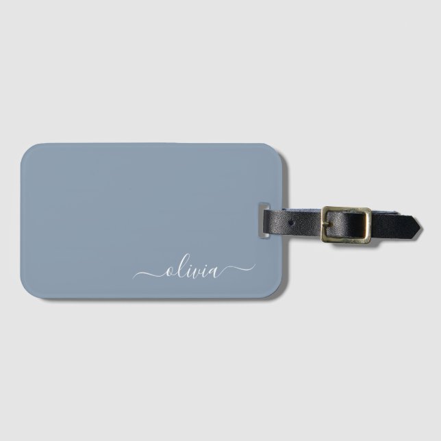 Dusty Blue Minimalist Modern Monogram-Elegant Bagagebricka (Framsida horisontal)
