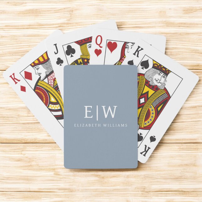 Dusty Blue Minimalist Modern Monogram-Elegant Casinokort (Skapare uppladdad)