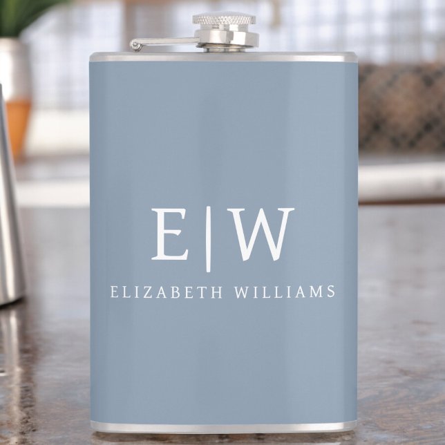Dusty Blue Minimalist Modern Monogram-Elegant Fickplunta (Skapare uppladdad)