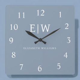 Dusty Blue Minimalist Modern Monogram-Elegant Fyrkantig Klocka