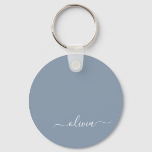 Dusty Blue Minimalist Modern Monogram-Elegant Nyckelring