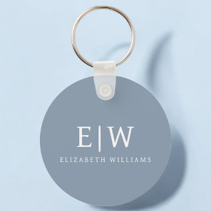 Dusty Blue Minimalist Modern Monogram-Elegant Nyckelring