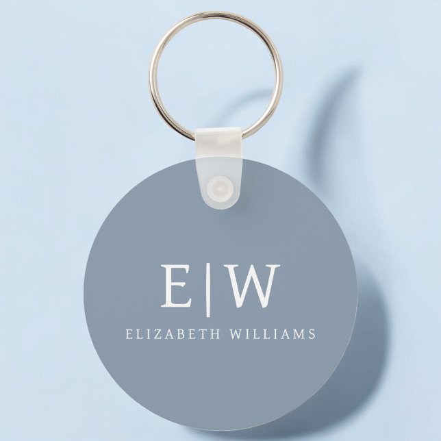 Dusty Blue Minimalist Modern Monogram-Elegant Nyckelring (Skapare uppladdad)