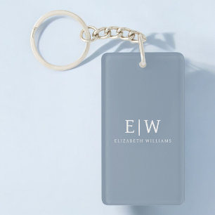 Dusty Blue Minimalist Modern Monogram-Elegant Nyckelring