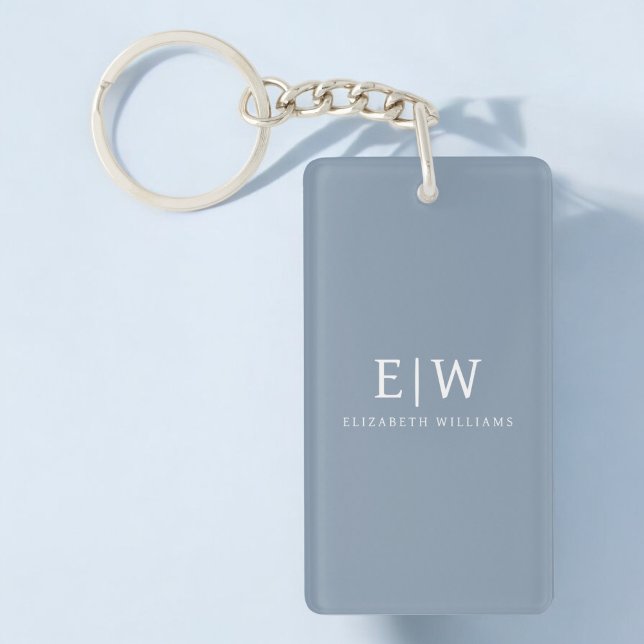 Dusty Blue Minimalist Modern Monogram-Elegant Nyckelring (Skapare uppladdad)