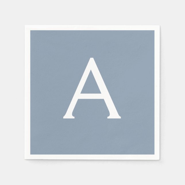 Dusty Blue Minimalist Modern Monogram-Elegant Pappersservett (Framsidan)