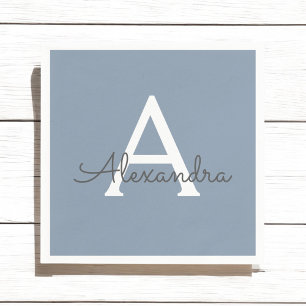 Dusty Blue Minimalist Modern Monogram-Elegant Pappersservett