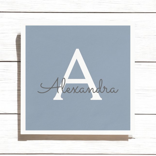 Dusty Blue Minimalist Modern Monogram-Elegant Pappersservett (Skapare uppladdad)