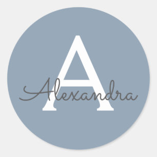 Dusty Blue Minimalist Modern Monogram-Elegant Runt Klistermärke