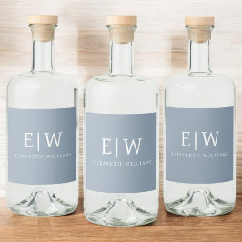 Dusty Blue Minimalist Modern Monogram-Elegant Spritflaskor Etikett