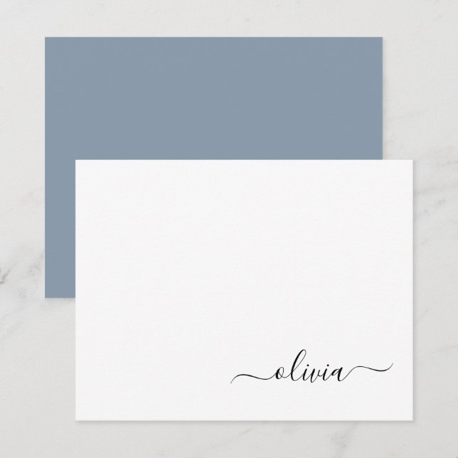 Dusty Blue Minimalist Modern Monogram-Elegant Tack Kort (Fram/baksida)