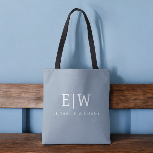 Dusty Blue Minimalist Modern Monogram-Elegant Tygkasse