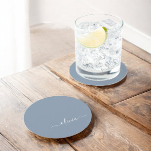 Dusty Blue Minimalist Modern Monogram-Elegant Underlägg Papper Rund