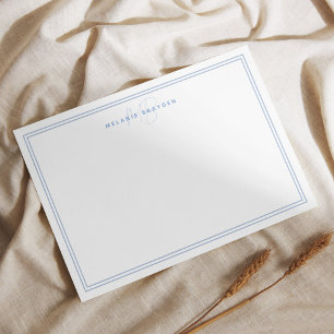 Dusty Blue Minimalist Monogram två Gräns 3,5 x 5 Anteckningskort