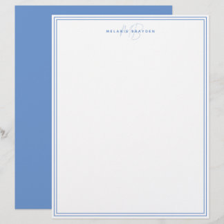 Dusty Blue Minimalist Monogram två Gräns Brevhuvud