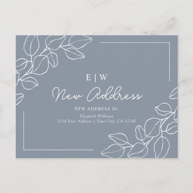 Dusty Blue Minimalist Ny adress Vykort (Framsida)