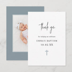 Dusty Blue - Minimalist Photo Baptism Tack Kort