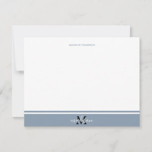 Dusty Blue Minimalist Rand linje med Monogram Anteckningskort