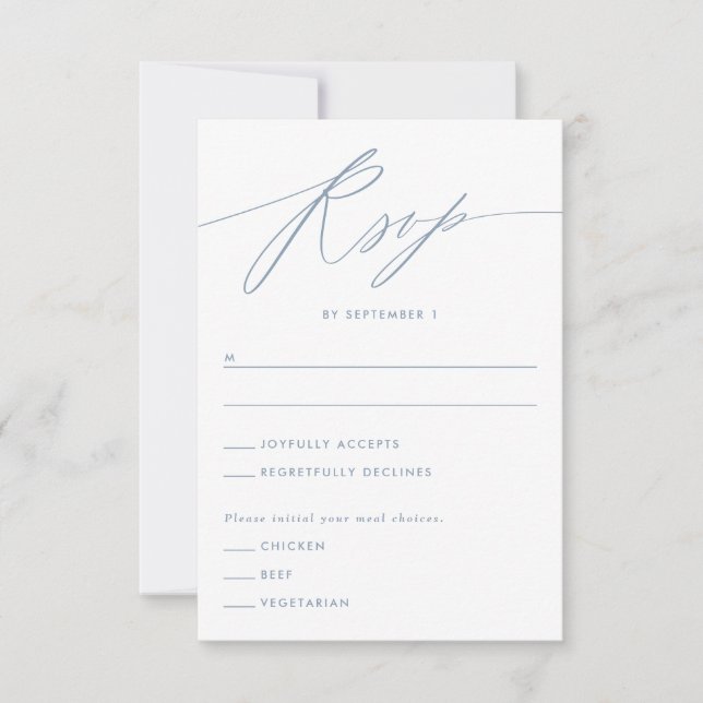 Dusty Blue Minimalist Script Responcard Card OSA Kort (Framsida)